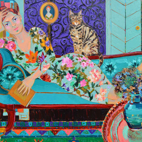 Lucy Doyle, Reading Tolstoy, Oil on Canvas, 122 x 152 cm 