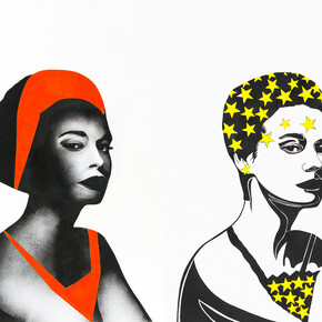 Khaled Takreti, Je Suis Con, 2014, Acrylic on canvas, 165 x 618 cm (detail)