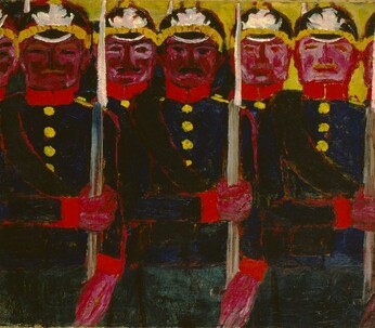 Emil Nolde, Soldaten, 1913. Öl auf grober Leinwand (Sackleinen), Nolde Stiftung Seebüll, Neukirchen