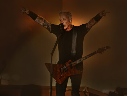 La banda Metallica, liderada por James Hetfield, durante su concierto en el recinto ferial Valdebebas-IFEMA de Madrid. Foto: Andrés Iglesias
