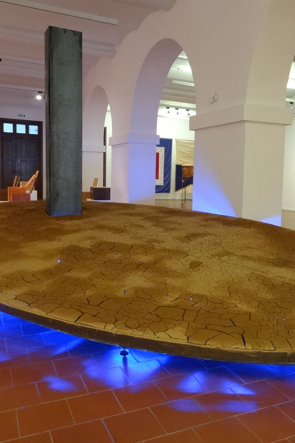 Giorgos Tsaras, Dystopias - Tombstone II (detail), site specific installation, metal, clay, neon light, 2015 