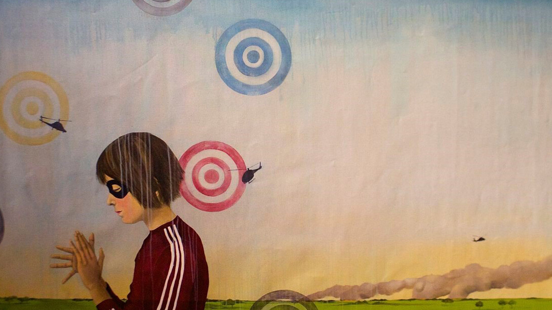 Inés Tolentino, "Todos Pirómanos", 45″ x 74″, acrylic on canvas, 2013