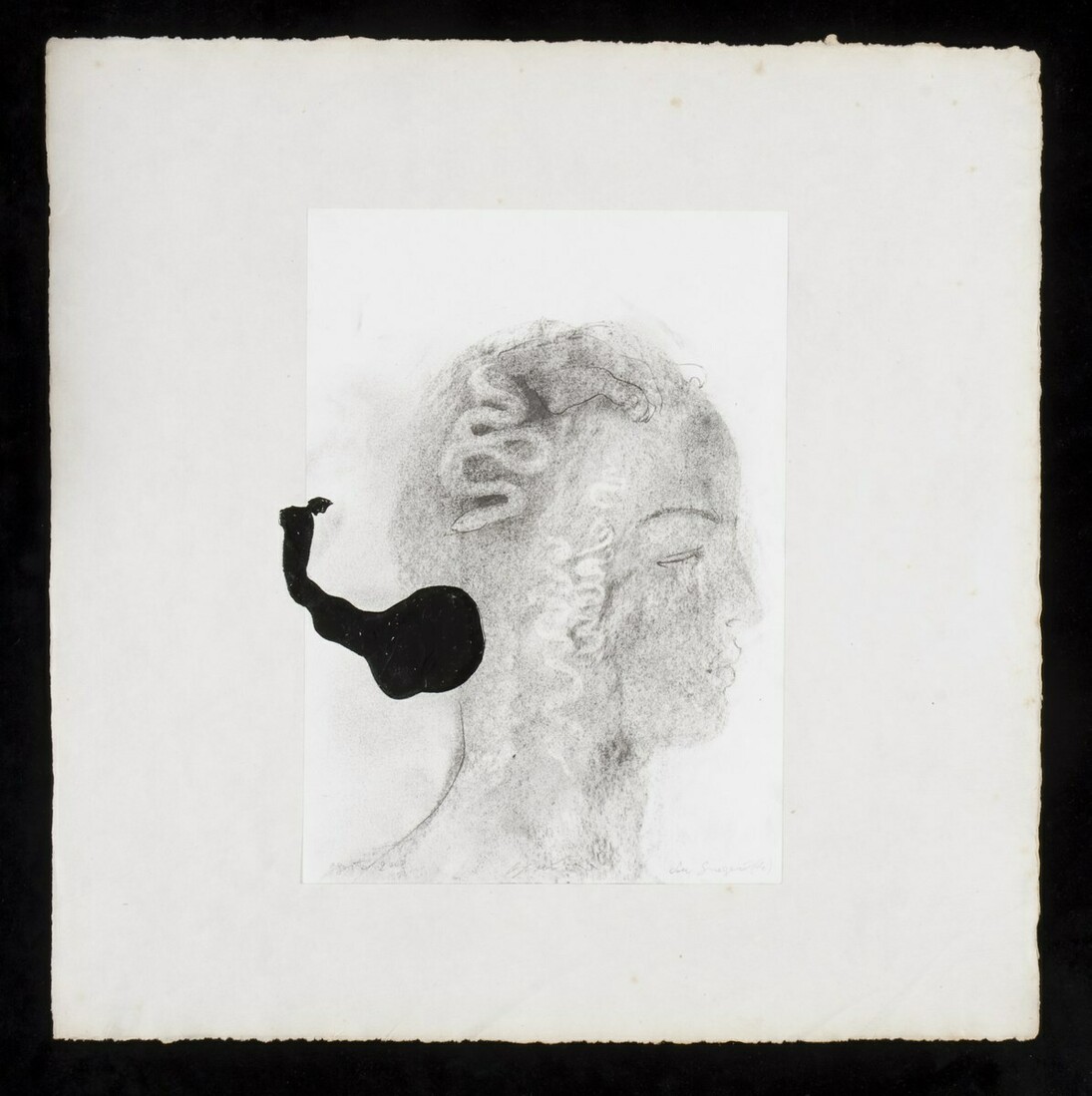 Omar Galliani, Le tue macchie nei miei occhi, 2008, carboncino su carta intelata e  smalto nero, cm. 52x52 cm
Opere pubblicate nel libro Ruggero Manzoni, Nel vortice delle acque superiori, Raffaelli Editore, Rimini, 2015
