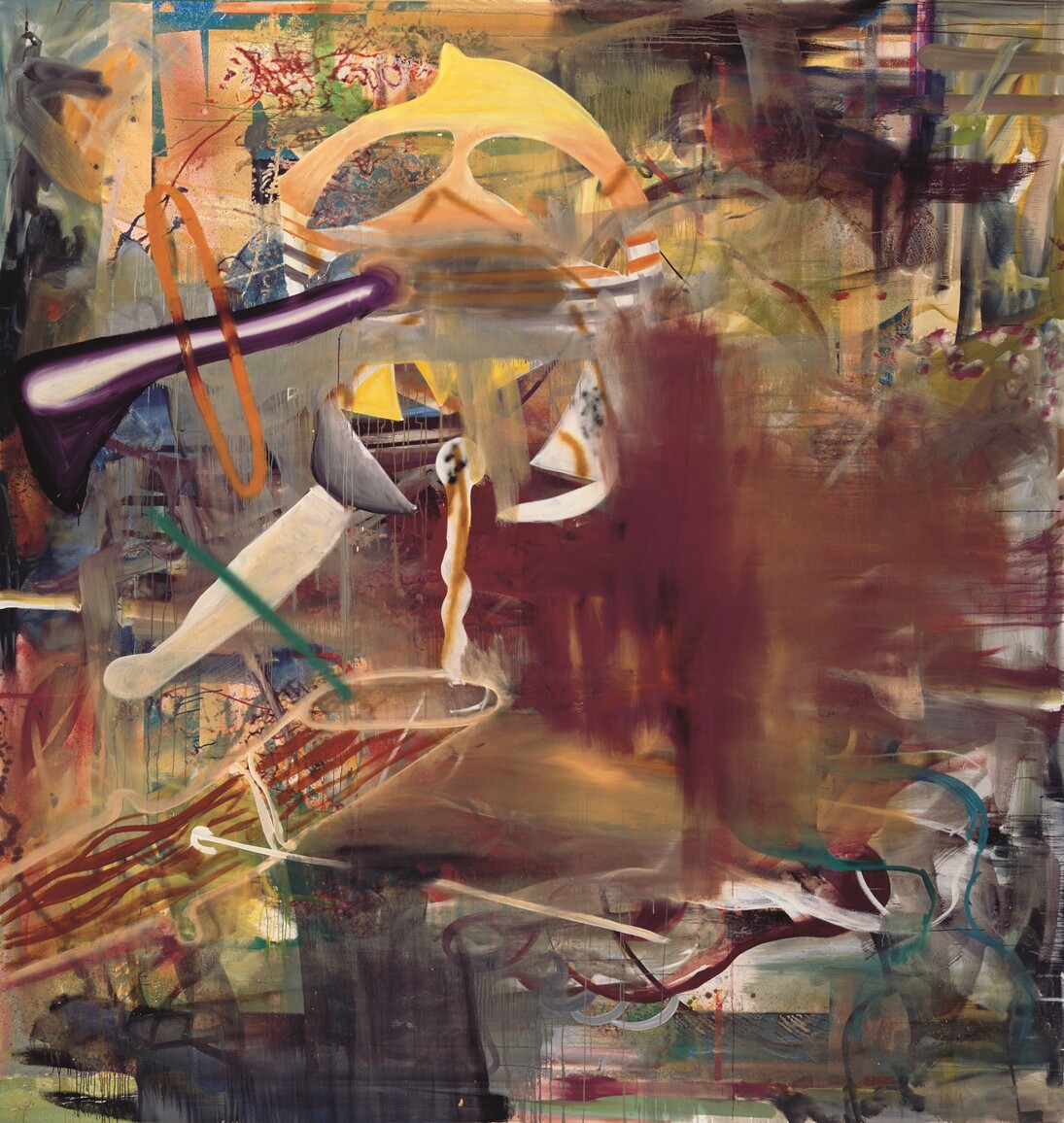 DJ Techno, 2001. Oil and acrylic on inkjet print on canvas, 141 3/4 x 133 7/8 in (360 x 340 cm). Private collection, courtesy Galerie Max Hetzler, Berlin. Image courtesy the artist and Galerie Max Hetzler, Berlin