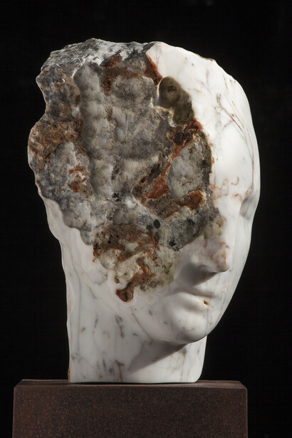 Emily Young, Rosea Marble Head,2015, rosea marble, 30 x 20 x 26 cm