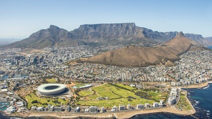 Table mountain visible during Formula E tournament, Cape Town, South Africa