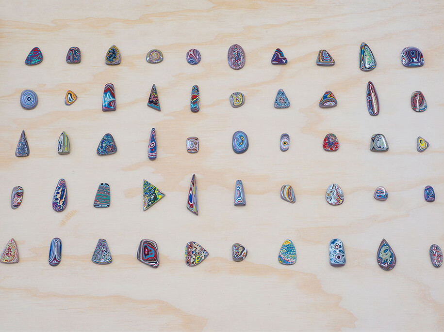 Fordite, 50 pieces of Fordite cabochons, Courtesy Of Cindy Dempsey And Urban Relic Design, Highland Park, IL. Photo Credit: Bill Orcutt