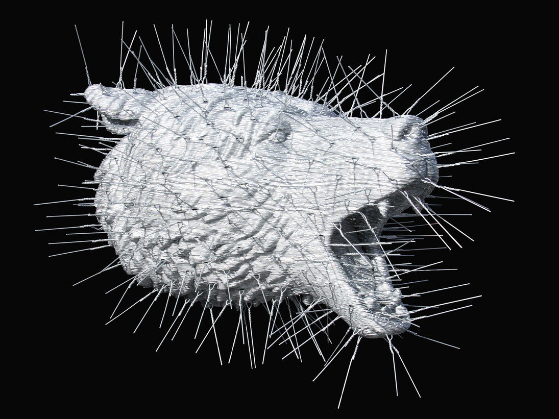 David Mach, Bear Head, 2012, Cintres, édition de  4, 75 x 77 x 61 cm © Courtesy Opera Gallery