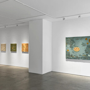 Darlene Charneco, Conversations with the future new weaves and touchmaps, exhibition view. Courtesy of Praxis Gallery