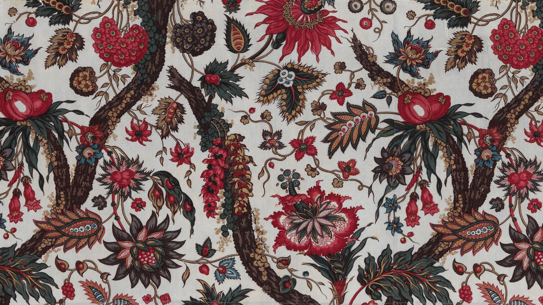 Tessuto della manufacture Soehnée l’Aîné & Cie a Munster, 1799 ca.
La stampa delle tele alsaziane inizia nel 1746 a Mulhouse. Le fabbriche alsaziane mantengono stretti rapporti con le fabbriche svizzere di indiane.

Copyright: Museo nazionale svizzero, ex collezione Petitcol

