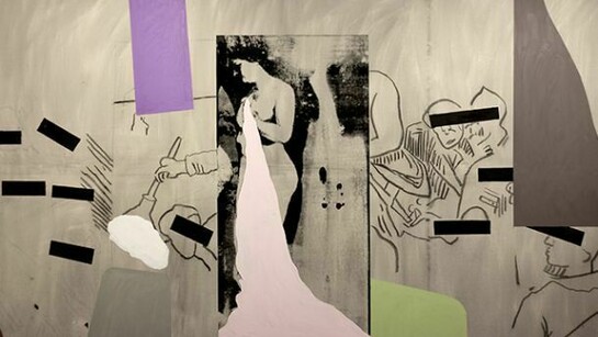 Bruce McLean, The Blind Leading the Blind, 2014, Oil and charcoal on canvas, 244 x 365.5 cm