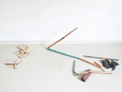 Zoe Giabouldaki, Status Updates, copper, nitric acid, sandpapers, porcelain, approx.120 x 80 cm, 2015