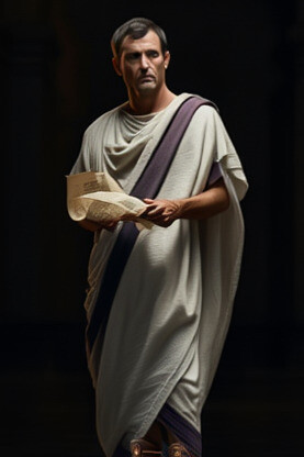 Cicero beschäftigte ein Skandal um einen Mann namens Clodius, welcher sich, als Musikerin verkleidet, Zugang zum Fest verschafft hatte, um Pompeia, die Frau des Hauses, zu verführen. Bild: Clodius