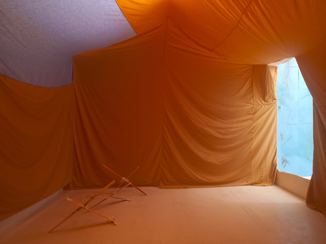 Reto Pulfer Die Gruppenhöhle (2011). Textile, wood, mixed material. Fondazione Pastificio Cerere, Rome