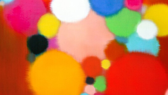 Anda Kubis, Play, Red Orange, 2018, Oil on Canvas, 56 x 64 in.