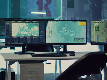 An empty operations center used for monitoring safety and emergency alerts
