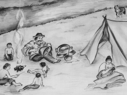 Disegno di Rasim Sejdić, "la vita nel campo"