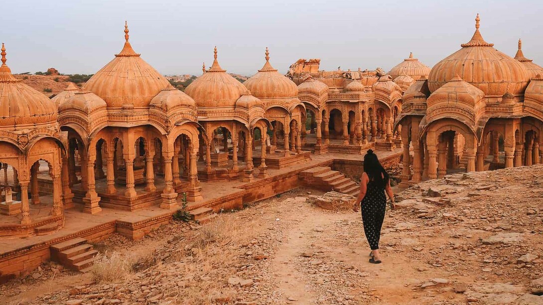 Rows of architectural splendor at Bada Bagh Jaisalmer, India