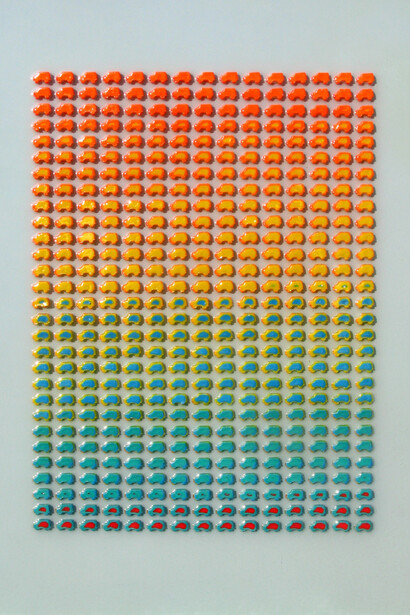 Carbon Sunset, 2011 30 x 24 inches, Play-Doh and archival polyurethane on panel by Fernando Orellana