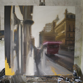 Tim Parry, The Bus, 100 cm x 100 cm, oil on Belgian linen canvas