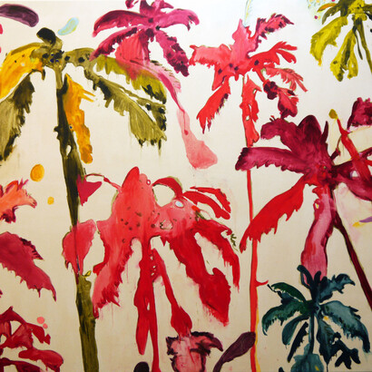 Chloë Iza Manasseh, In the garden a wornb-out sandal just the sole, Oin on canvas 1.85x2.1 m