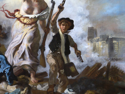 Eugène Delacroix, La libertad guiando al pueblo (1830, detalle)