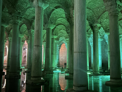 Interior of the Basilica Cistern in Istanbul, Turkey