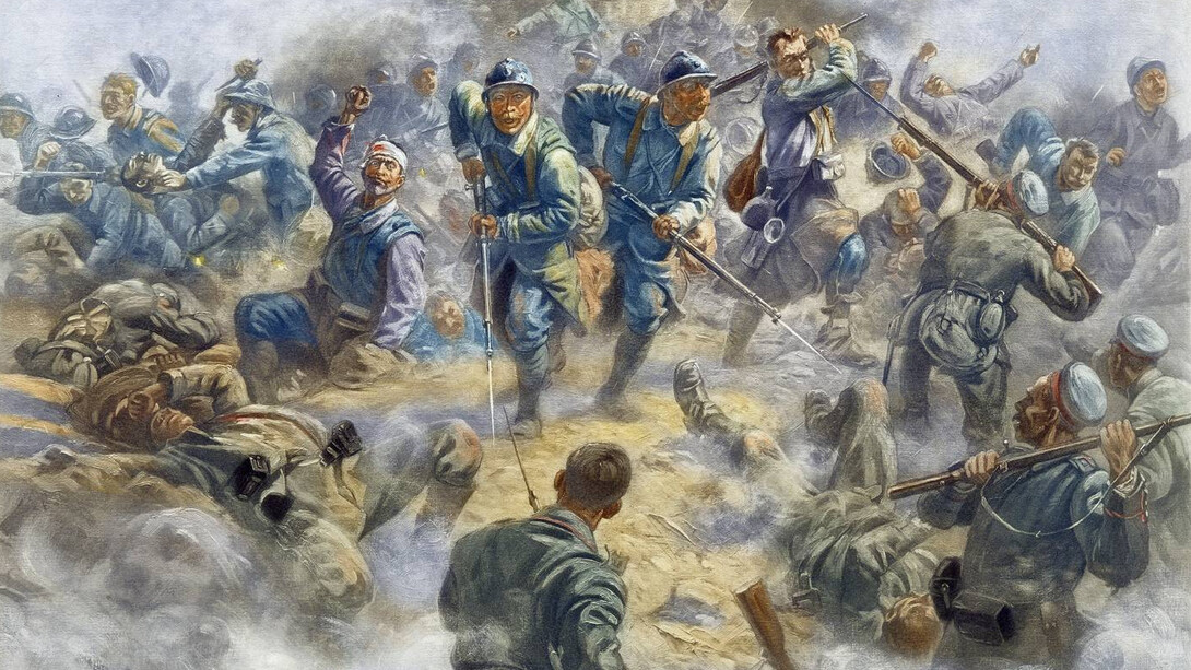 «La infantería francesa reconquistando el Fuerte Douaumont el 24 de october de 1916», Henri Georges Jacques Chartier (1854-1924)