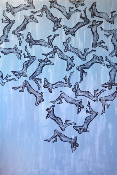 Laura Zeni, Corpi fluttuanti, 2015, acrylic on canvas, 180 x 120 cm