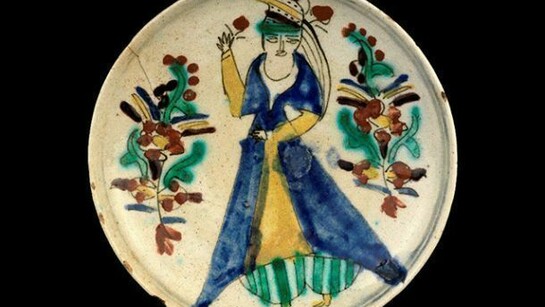 Kalfayan Collection, Kutahya type dish depicting dressed female figure, 18th c., Photographer Thanos Kartsoglou