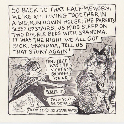 Forestory Backword, 2016, Ink on paper
8" x 9 1/2" each (8 pages). Courtesy of Adam Baumgold