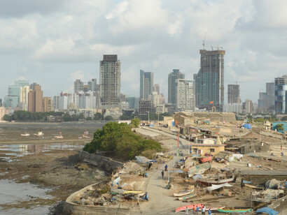 Fisher community on Mumbai coastline, increasingly displaced by luxury residences © Ashish Kothari