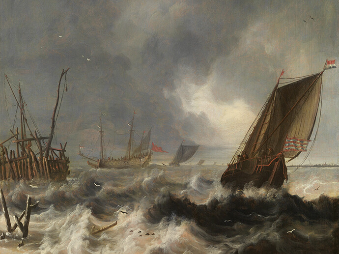 Peter van der Croos (1609/10-1701)
Estuaire avec navires hollandais
Huile sur bois
55 x 44 cm
© Hohenbuchau Collection on Permanent Loan
to Liechtenstein. The Princely Collections, Vienna. Detail