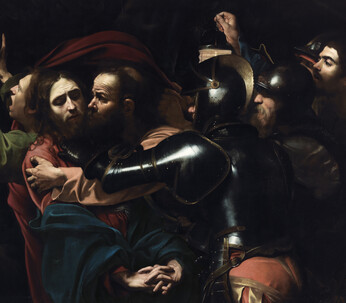 Caravaggio (Michelangelo Merisi da) Caravaggio, 1571–1610 Porto Ercole -  "The Taking of Christ", 1602. Oil on canvas, 135.5 x 169.5 cm.