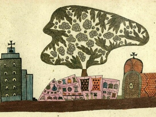 A través del símbolo recurrente de la ventana y un trazo libre, sus dibujos funcionan como una extensión visual de su literatura