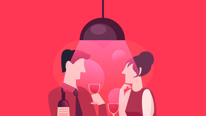 An illustration of a couple on a date, enjoying a cozy and intimate moment together