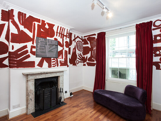 Anthony Faroux, In the right time at the right place, 2013/2014, oil on canvas, 61 x 71 cm and So much into collectivity after all, 2013/2014, oil on canvas, 150 x 170 cm, courtesy of the artist and 43 Inverness Street  