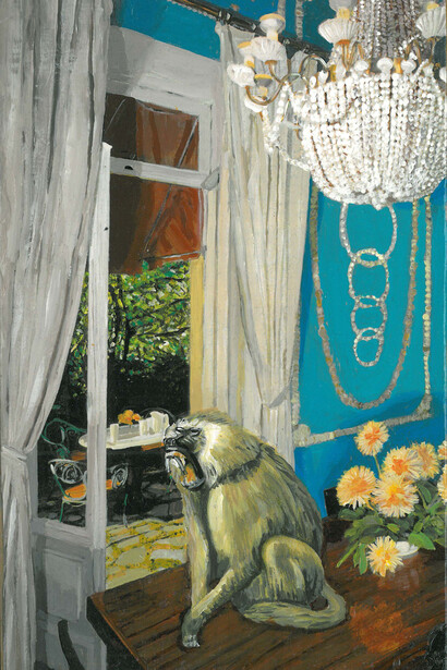 Juergen Wolf, Untitled, 2013, mixed media on wood, 23.5 x 15.5 x4.5 cm  (blue monkey)