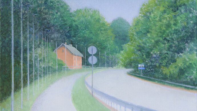 Laima Eglīte, Landscape with a red house (detail), 2025. Courtesy of Daugava Gallery