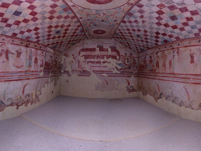 Tomba del Letto Funebre, Foto sferica, dettaglio, Tarquinia, 2015, ©Soprintendenza Archeologica del Lazio e dell’Etruria Meridionale, elaborazione di Andrea Garzulino
