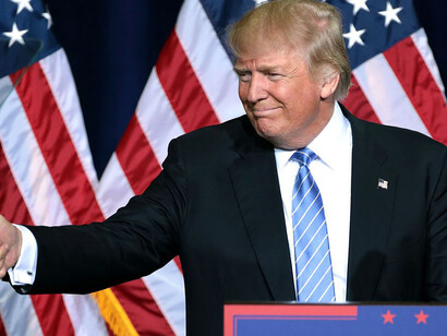 Donald Trump speaking to supporters at an immigration policy speech at the Phoenix Convention Center in Phoenix, Arizona, US