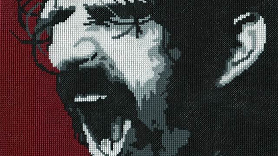 Nathan Plung, Portrait of Frank Zappa, Cross-Stitch, 8" x 10"