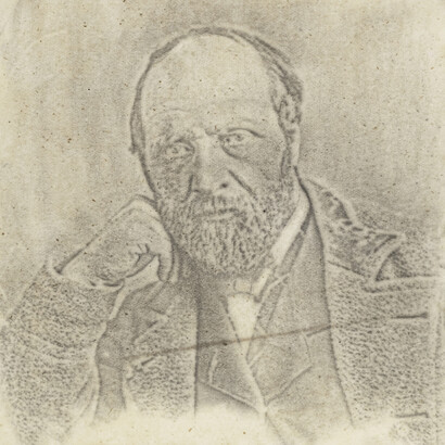 Self-Portrait of Alphonse Poitevin, 1854,
pencil rubbing from a lithophane relief,
12,4 x 10,9 cm. Courtesy of Daniel Blau gallery