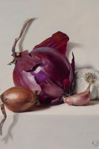 Kelly Birkenruth, Allium trio (detail), 2026. Courtesy of Abend Gallery