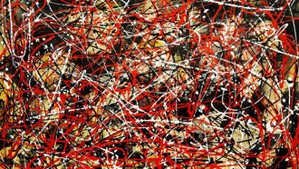 Homage to Pollock; Number 2 (1946-83) is an abstract oil painting measuring 80 x 110 cm, created as a tribute to the influential artist Jackson Pollock