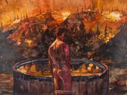 Molly Segal, Hand In Unlovable Hand, 2023, watercolor, gouache, and salt on paper, 116.8x152.4 cm. Courtesy the artist and Track 16 Gallery