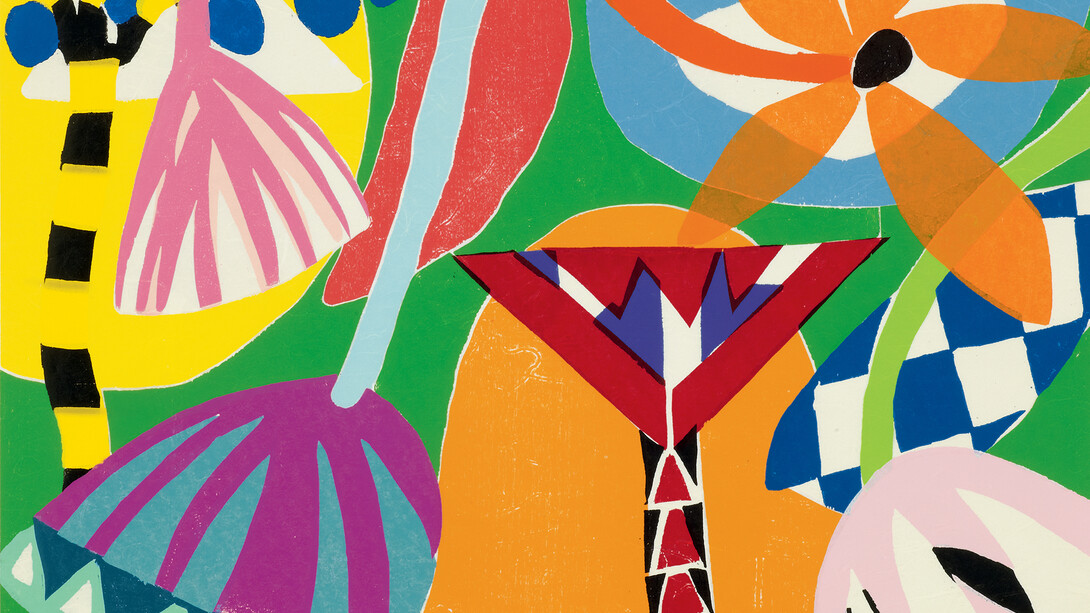 Gillian Ayres, Tivoli, 2011, Woodcut on Unryn-shi Japanese paper, paper 93.0 x 107.2cm, Framed size: 113.6 x 99.3 cm,
Edition of 30, Courtesy of Gillian Ayres and Alan Cristea Gallery, London