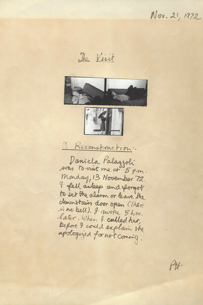 Peter Hutchinson, The visit, 21 novembre 1972, tre fotografie a colori e china su carta, cm. 28 x 21,5