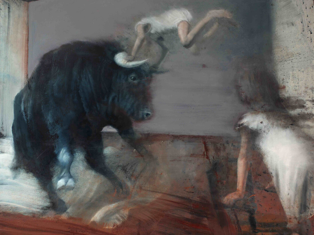 Nicola Pucci, Salto con Toro, 100 x 125 cm, olio su tela, 2015