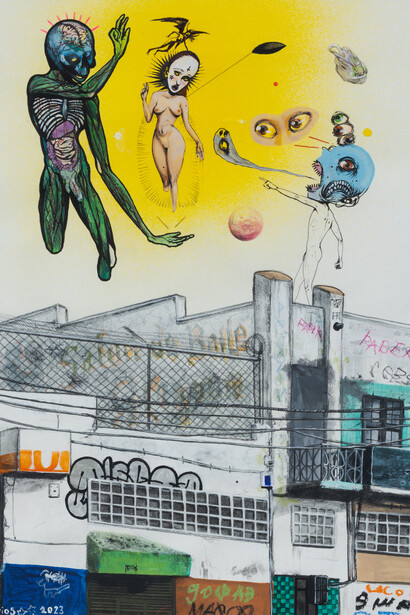 Toni Larios, Corona de Espinas (detail), 2023. Acrylic, pencil, and ink on paper. 14 x 11 inches / 35.6 x 27.9 cm Frame: 18 x 15 inches. Signed and dated on front. Courtesy of the artist and Track 16 Gallery